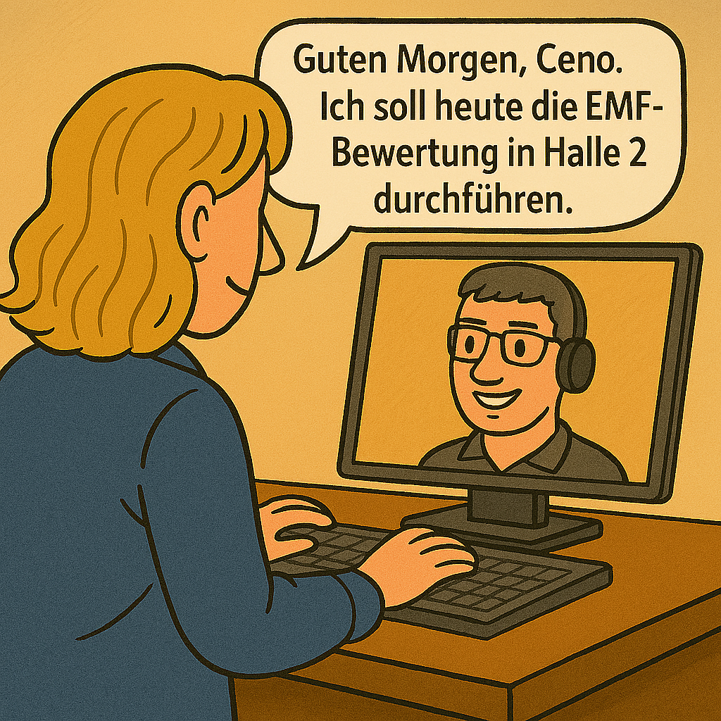 Online-Meeting zur EMF-Gefährdungsbeurteilung nach TREMF in Fertigungshalle